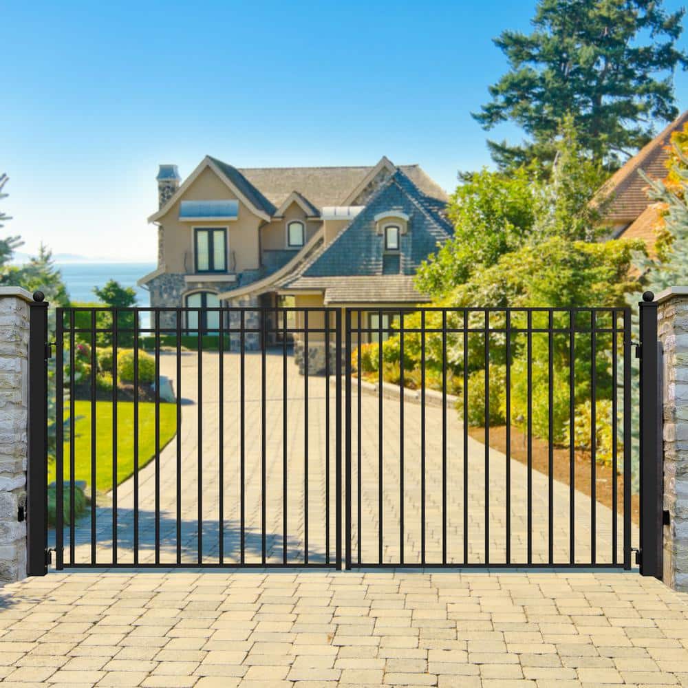 Madrid Style Black Steel Dual Swing Driveway Gate 12 x 6 Feet