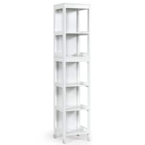 Bathroom White Floor Cabinet Multifunctional Storage Organizer 5-Tier Shelves and 2-Drawers