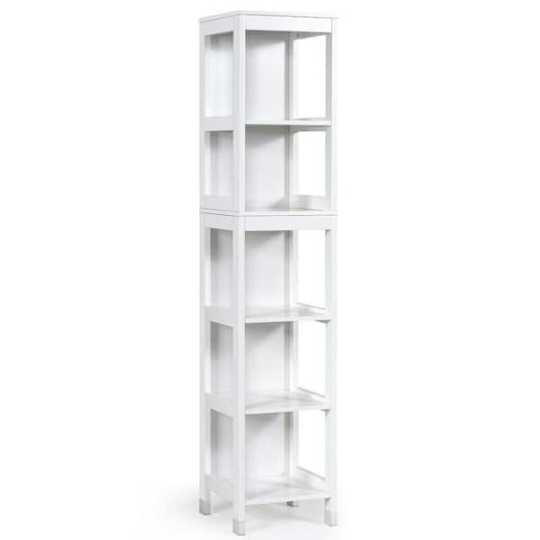 Gymax Bathroom White Floor Cabinet Multifunctional Storage Organizer 5-Tier Shelves and 2-Drawers