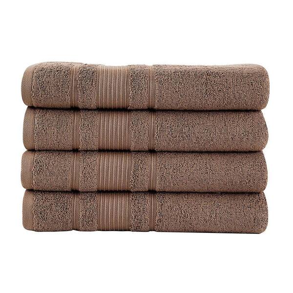 Ottomanson Pure Turkish Cotton Collection 27 in. W x 52 in. H Luxury Bath Towel in Brown (Set of 4)
