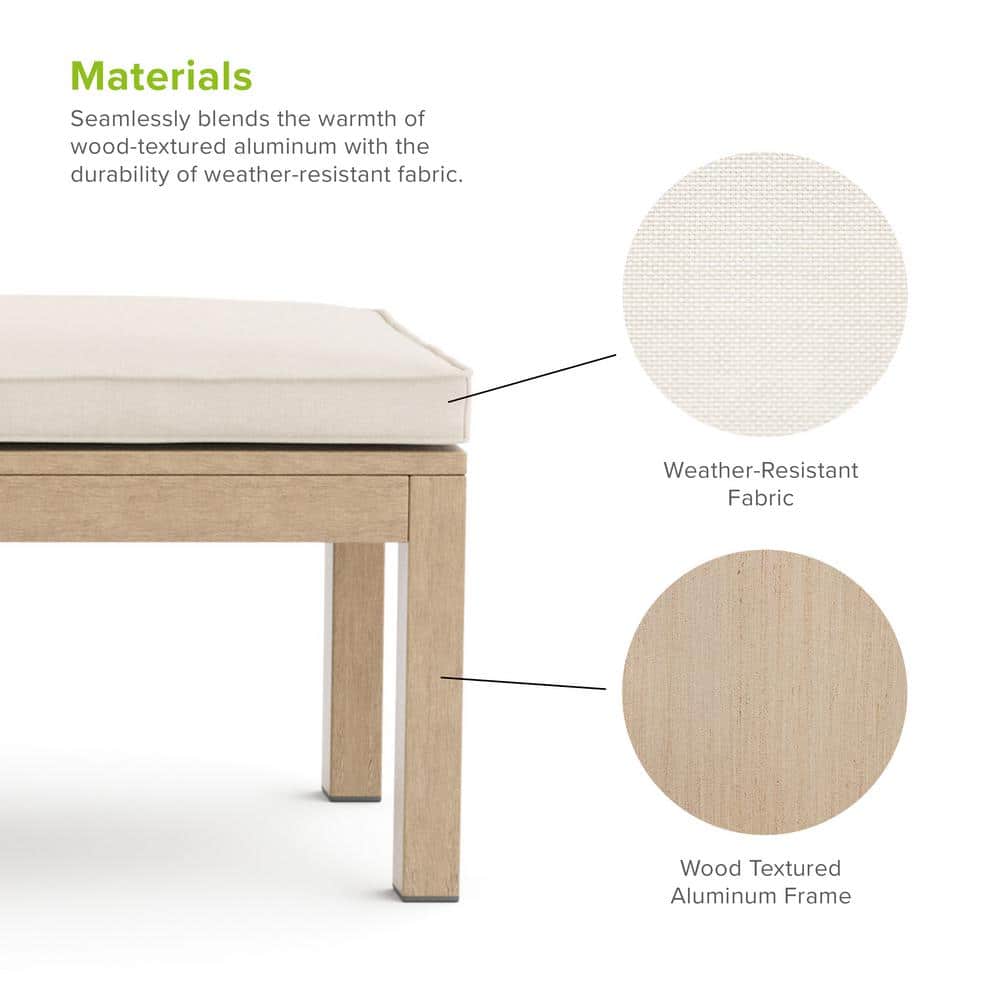 Bordeaux 57" Beige Aluminum Outdoor Dining Bench with Foam Cushion