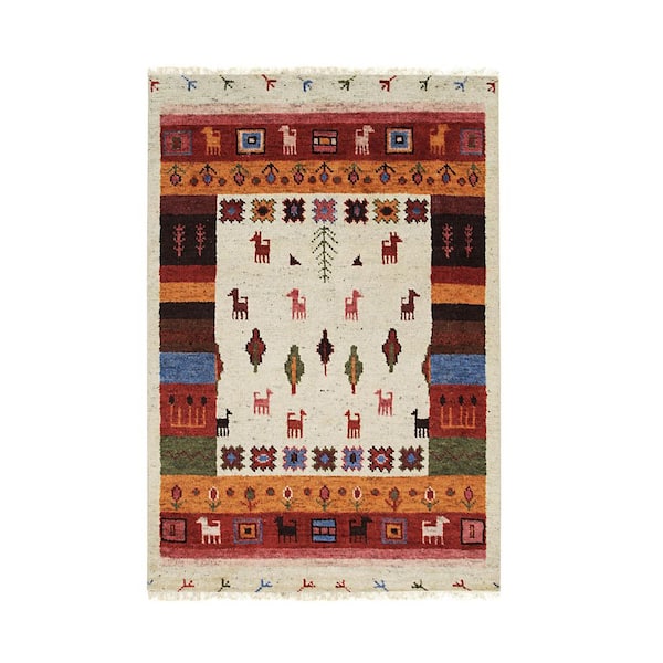 EORC Ivory 6 ft. x 9 ft. Hand Knotted Wool Traditional Modern Knot Area Rug