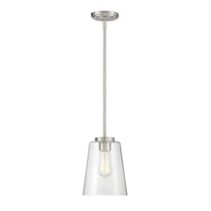 Calhoun 8 in. W x 11 in. H 1-Light Satin Nickel Mini-Pendant Light with Clear Glass Shade