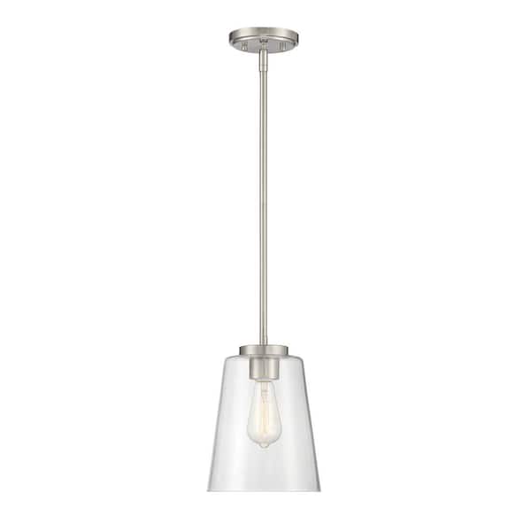 Savoy House Calhoun 8 in. W x 11 in. H 1-Light Satin Nickel Mini-Pendant Light with Clear Glass Shade