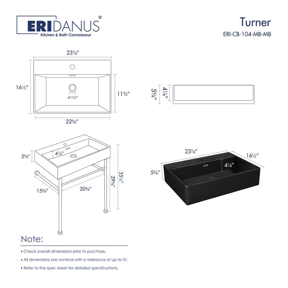 Turner Matte Black Ceramic Wall-Mount Console Sink