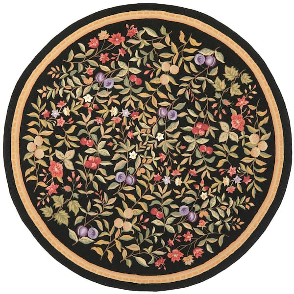 SAFAVIEH Chelsea Black 6 ft. x 6 ft. Round Border Floral Solid Area Rug
