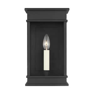 Cupertino 13.125 in. H Textured Black Outdoor Hardwired Dimmable Small Wall Lantern Sconce with No Bulbs Included