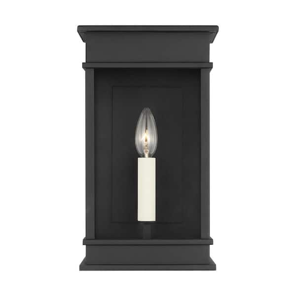 Generation Lighting Cupertino 13.125 in. H Textured Black Outdoor Hardwired Dimmable Small Wall Lantern Sconce with No Bulbs Included