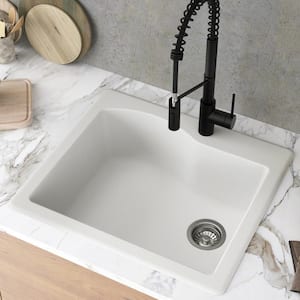 Quarza 25 Dual Mount Single Bowl Granite Kitchen Sink in White