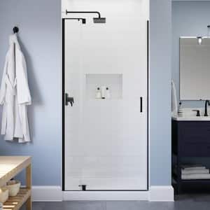 Wilder 30 in. to 36 in. Frameless Pivot Shower Door in Black with 1/4 in. (6 mm) Tempered Clear Glass