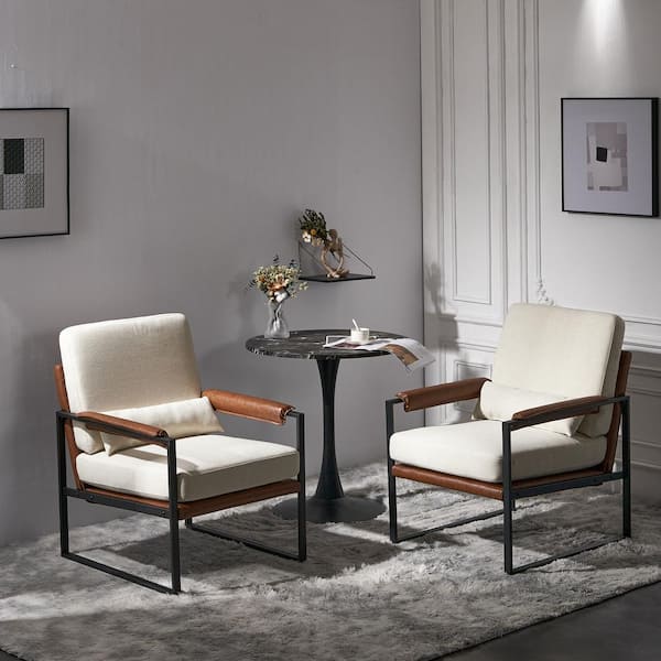 24.8 in. W Beige Linen Arm Chair with Cushions