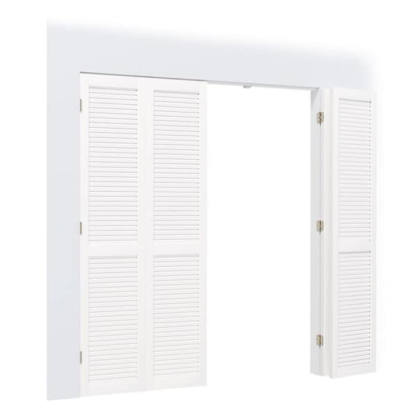 72 in. x 80 in. Louvered Panel, Composite, Solid Core, MDF, PVC Covering Compack 180 Bi-Fold Door with Hardware Kits