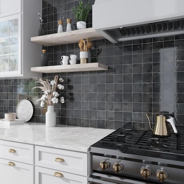 Antiek 3.94 in. x 3.94 in. Glossy Black Ceramic Square Wall and Floor Tile (6.458 sq. ft./case) (60-pack)