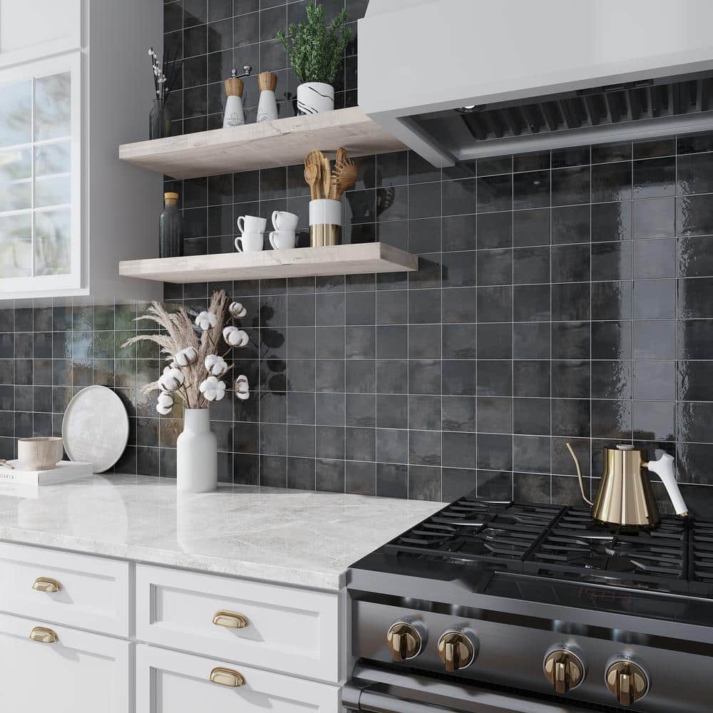 Antiek Black 3.94 in. x 3.94 in. Glossy Ceramic Square Wall and Floor Tile Sample (0.11 Sq. ft./case) (1-pack) price history on PriceWatchPro