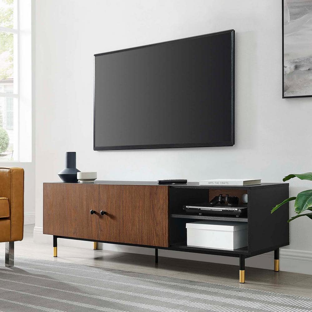 Nexus Black and Walnut 60" TV Stand with Cabinet