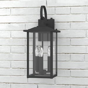 Hawaii 19.88 in. H 3-Bulb Black Hardwired Outdoor Wall Lantern Sconce with Dusk to Dawn
