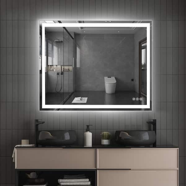 VANITII GLOBAL 39.5 in. W x 32.3 in. H Rectangular Frameless With LED Light Strip Wall Bathroom Vanity Mirror in White