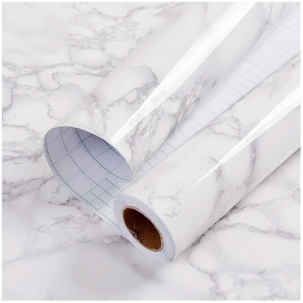 17.7 in. x 196.8 in. Granite White and Grey Paper Roll, Easy to Remove and without Leaving Glue