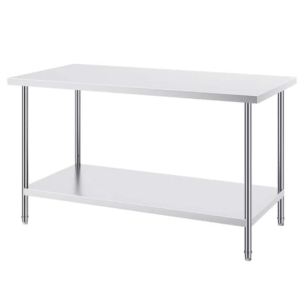 Stainless Steel Kitchen Prep Table 30 x 60 x 34 in. 910 lbs. Load Capacity Heavy Duty Worktable with 3-Adjustable Silver