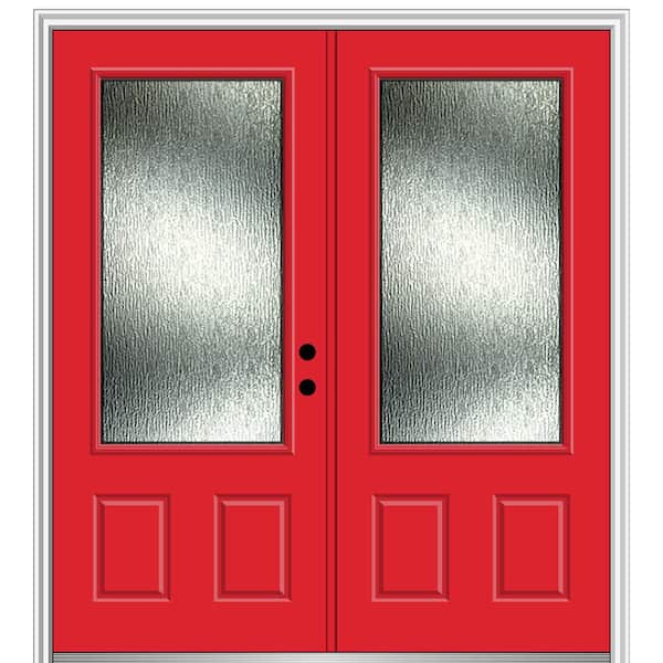 MMI Door Rain Glass 72 in. x 80 in. Left-Hand Inswing 3/4 Lite 2-Panel Painted Red Saffron Prehung Front Door on 6-9/16 in. Frame