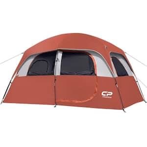 7 ft. x 11 ft. 6-Person Red Windproof Camping Tent with Rainfly, 4-Large Mesh Windows, Double Layer and Carry Bag