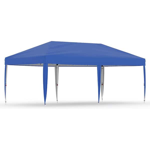 20 ft. x 10 ft. Instant Pop Up Canopy Tent Easy Setup Sun Shelter in Blue with Adjustable Height
