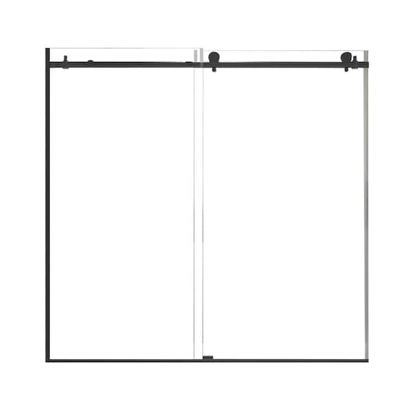 ANGELES HOME 60 in. W x 60 in. H Sliding Semi Frameless Tub Door in Matte Black Finish with Clear Glass