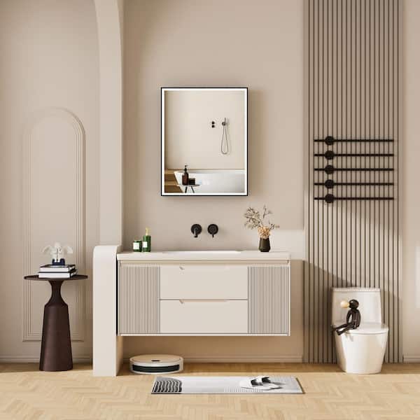 24 in. W x 30 in. H Rectangular Aluminum Recessed/Surface Mount LED Medicine Cabinet with Mirror, Outlet, Right Hinge