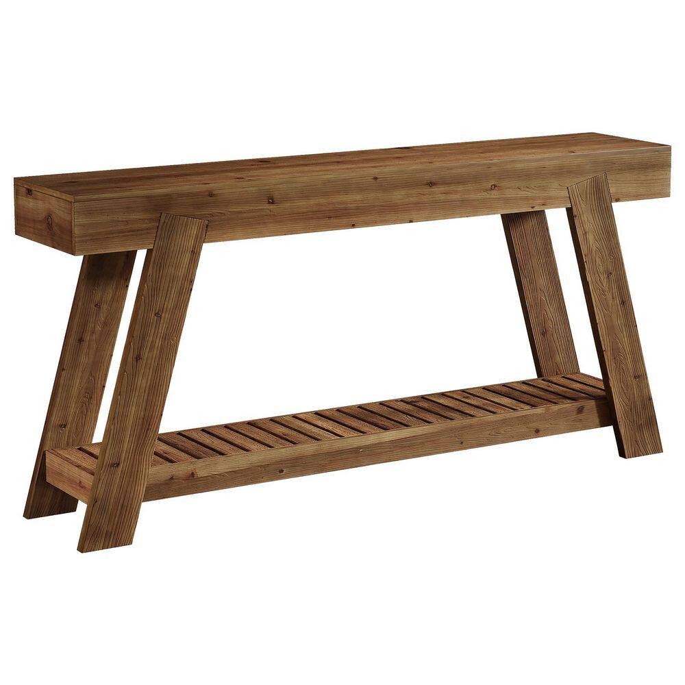 Turrella 62.99" in. W Walnut Rectangle Solid Wood Console Table, 2-Tier Entryway Table, Console Table with Wooden Frame