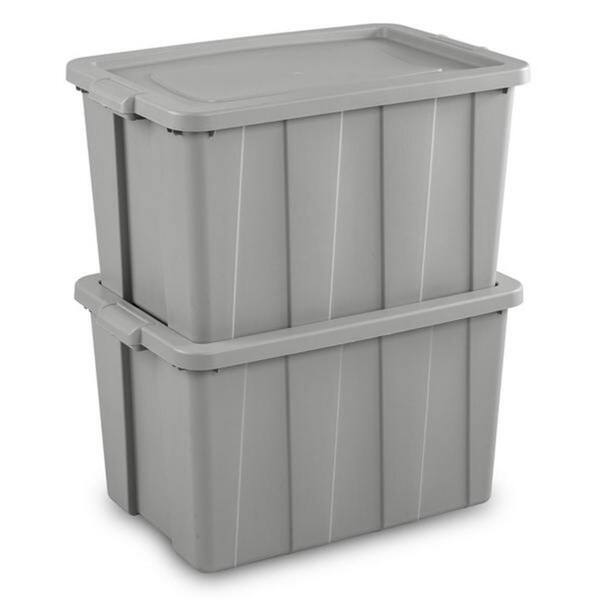 Sterilite 20 Gallon Plastic Storage Container Box Cement Gray/Blue (8 Pack)