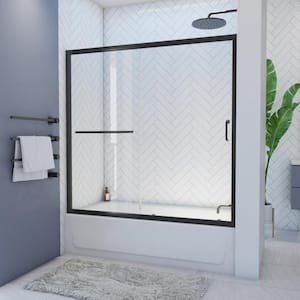 Mahalo 56 - 60 in. W. x 58 in. H Semi-Frameless Sliding Shower Door/Enclosure Tub Door in Matte Black with Clear Glass