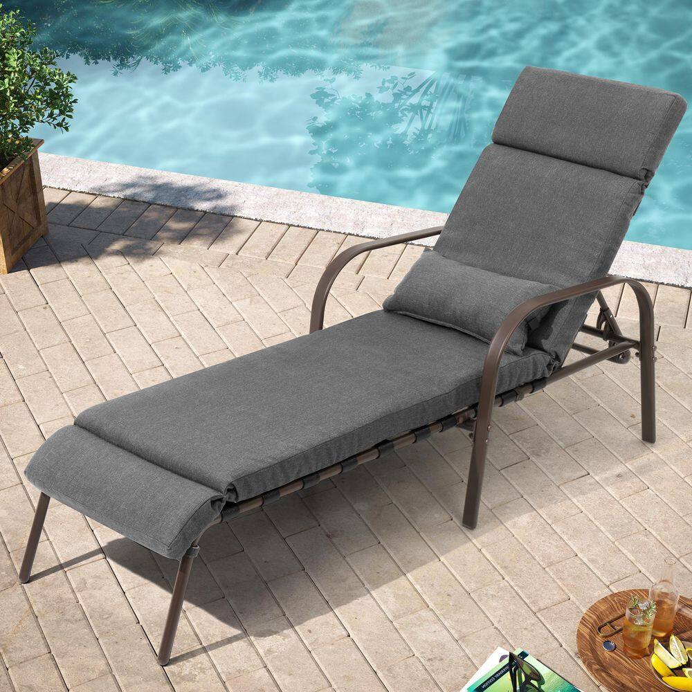 1-Piece Metal Adjustable Backrest Recliner Outdoor Chaise Lounge Chair with Dark Gray Cushion and Arms price history on PriceWatchPro