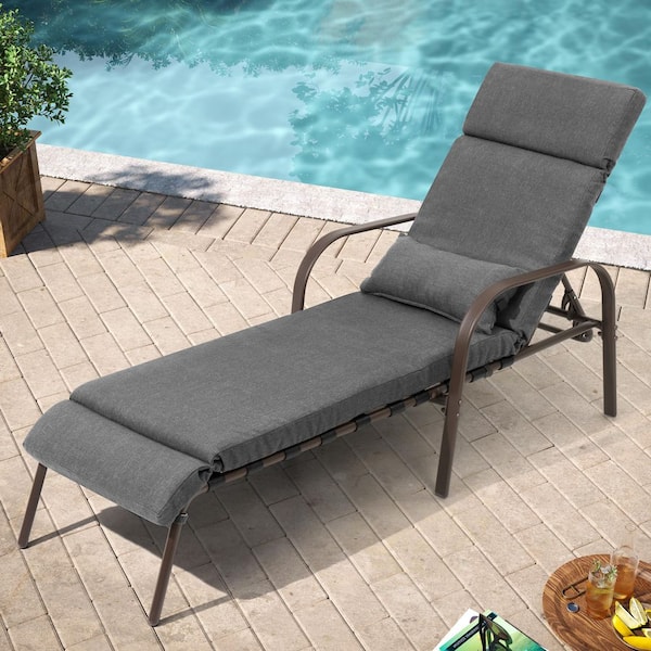 Pellebant 1-Piece Metal Outdoor Chaise Lounge with Dark Gray Cushions