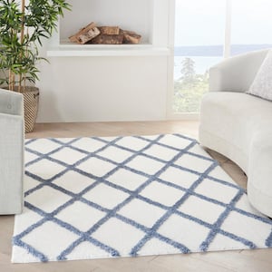 Feather Soft Ivory Blue 5 ft. x 7 ft. Diamond Contemporary Area Rug