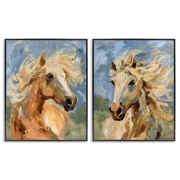 Stupell Industries Windblown Manes Horses by Victoria Barnes 2 Pieces Black Framed Animal Giclee Art Print 14 in. x 11 in.