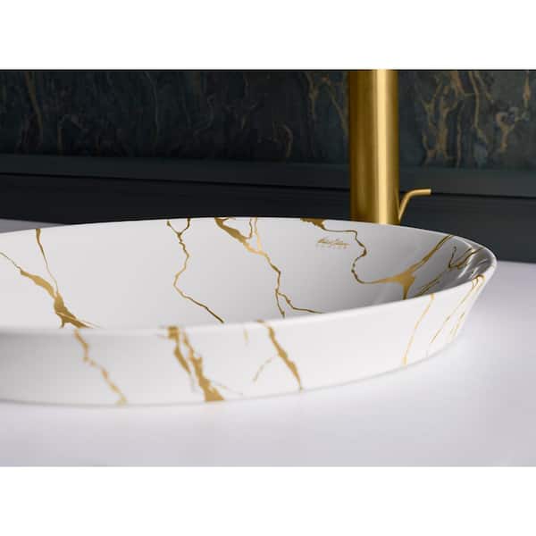 Aureus 16-3/4 in. Fireclay Round Semi-Recessed Vessel Sink in White
