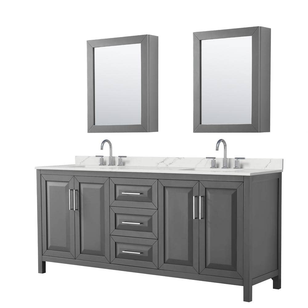Daria 80 in. W x 22 in. D x 35.75 in. H Double Bath Vanity in Dark Gray with Giotto Quartz Top and Mirrors price history on PriceWatchPro