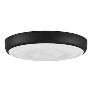 15 in. Matte Black Adjustable CCT and Brightness LED Flush Mount with Ripple Shade