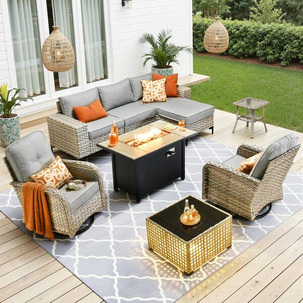 Caodoc 9-Piece Gray Wicker Outdoor Sectional Set Patio