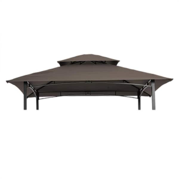 Afoxsos 8 ft. x 5 ft. Brown Grill Gazebo Replacement Canopy, Double Tiered BBQ Tent Roof Top Cover (1-Pack)
