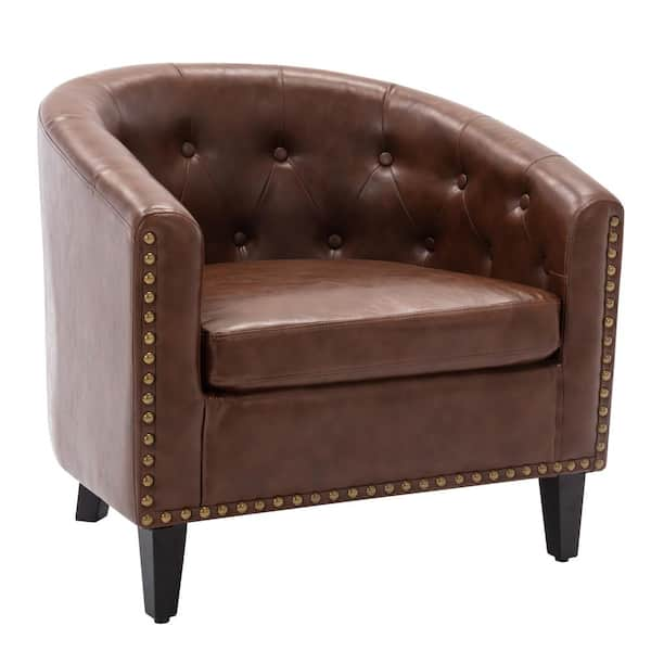 leather barrel accent chair