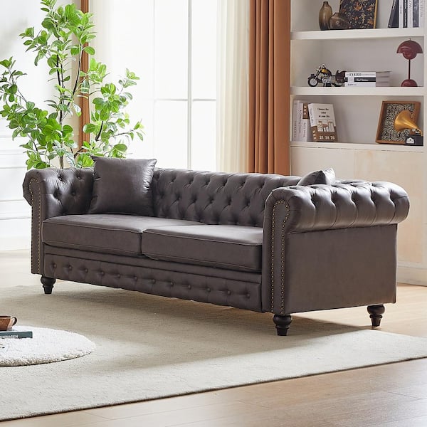 Z-joyee 85.5 in Wide Rolled Arm Faux Leather Rectangle