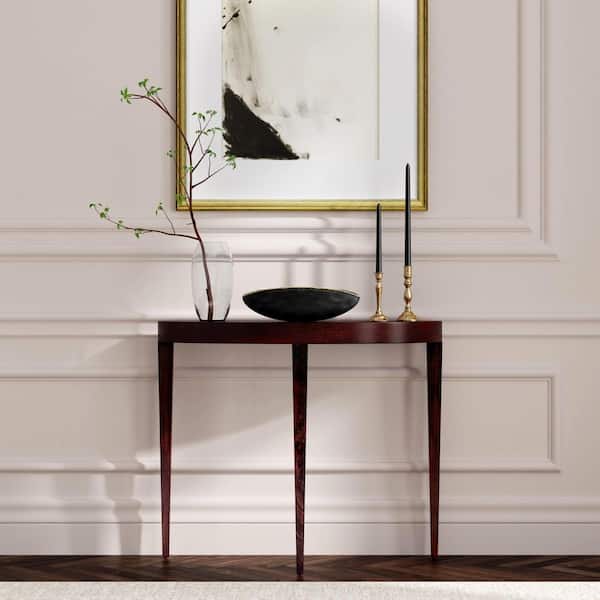 Ingrid 36 in. Dark Brown Specialty Demilune Shaped Burl Wood Console Table