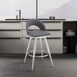 Charlotte 26 in. Gray Low Back Metal Counter Stool with Faux Leather Seat