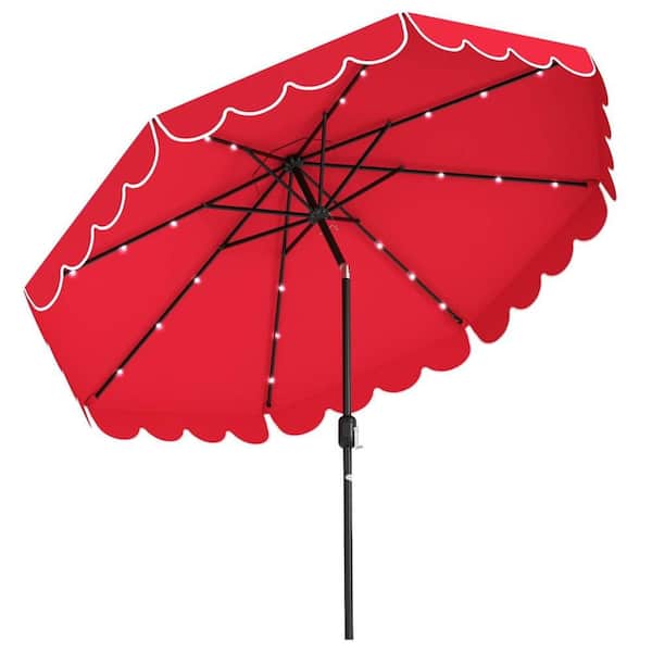 Costway 10 ft. Solar Market Patio Umbrella with 24 LED Lights 8 Ribs and Tilt Adjustment in Red