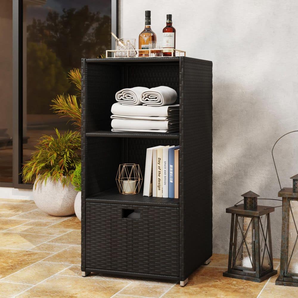 Sizzim 90 Gal. 45 in. Black Poolside Steel Frame Plastic Rattan