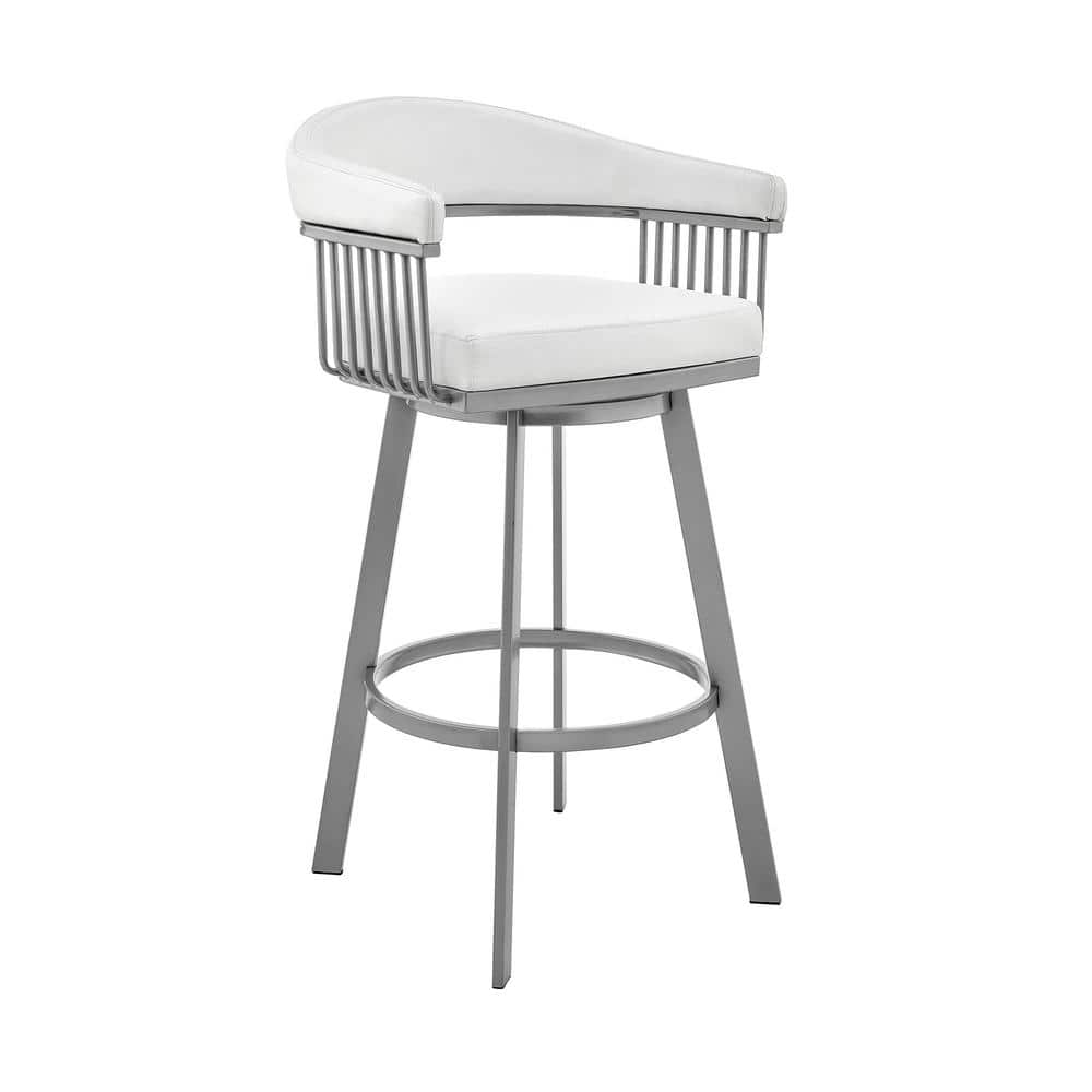 Bronson 26 in. Counter Height Low Back Swivel Bar Stool in Silver and White
