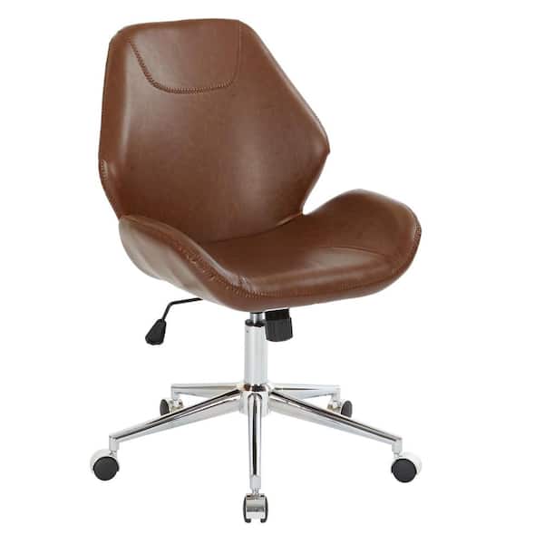 OSP Home Furnishings Chatsworth Saddle Faux Leather Office Chair with Chrome Base