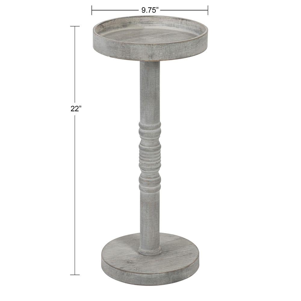 Colonial Base Round Pedestal End Table in Distressed Gray