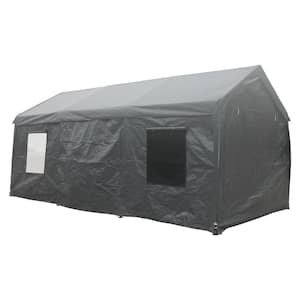12 ft. x 20 ft., Outdoor Roof Carport, Steel, PE Waterproof Cover, Portable Garage, Gray